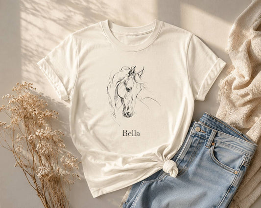 Custom Horse Sketch T-Shirt – Personalized Minimalist Line Art Tee | Equestrian Gift