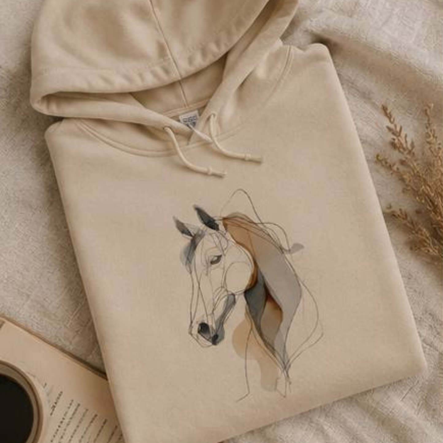 Minimalist Horse Hoodie – Neutral Equestrian Sweatshirt for Horse Lovers