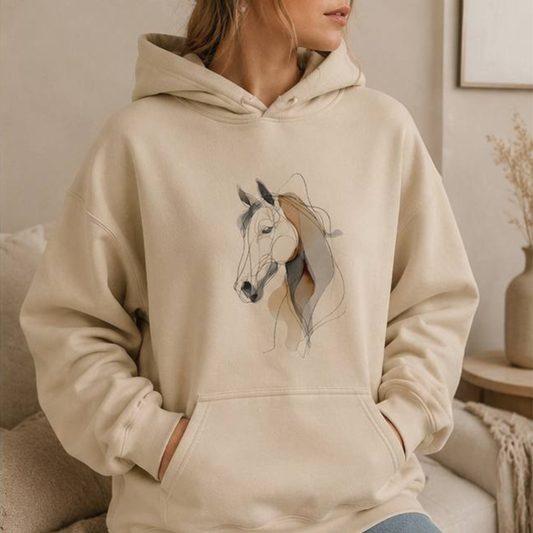 Minimalist Horse Hoodie – Neutral Equestrian Sweatshirt for Horse Lovers
