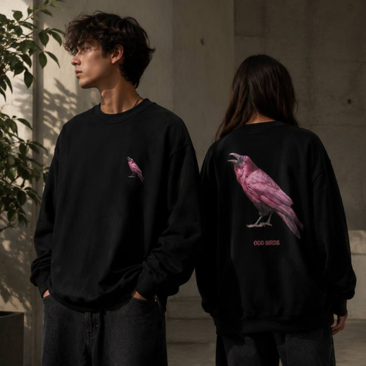Odd Birds Pink Raven Sweatshirt – Artistic Bird Graphic Crewneck | Odd Birds Collection