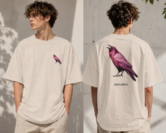 Odd Birds Raven Graphic T-Shirt – Pink Raven Front & Back Print Tee | Odd Birds Collection